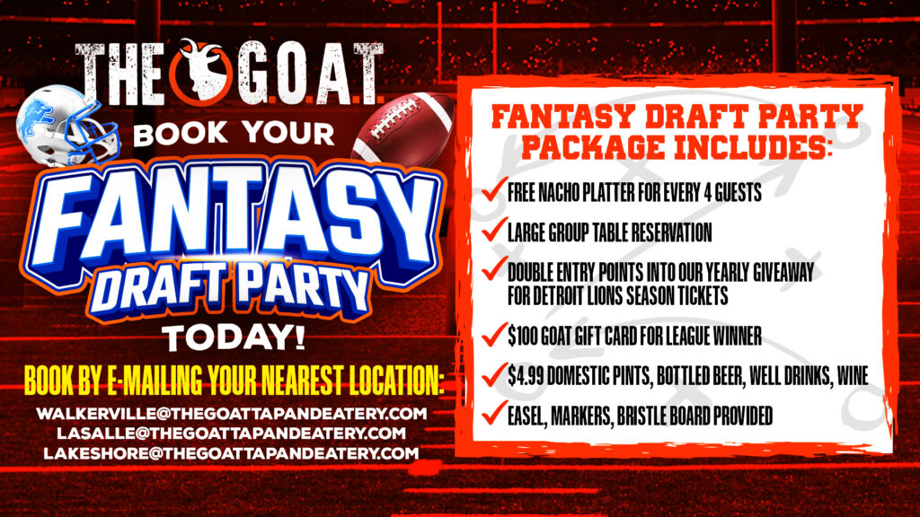Host the Ultimate Fantasy Draft Party at The G.O.A.T Tap & Eatery!